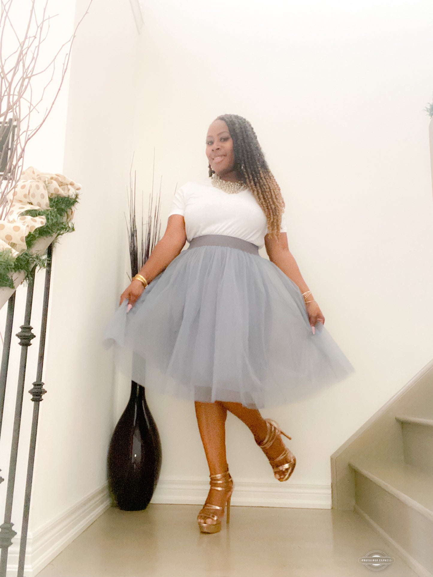 Camille Knee Length Tulle Skirt - Grey