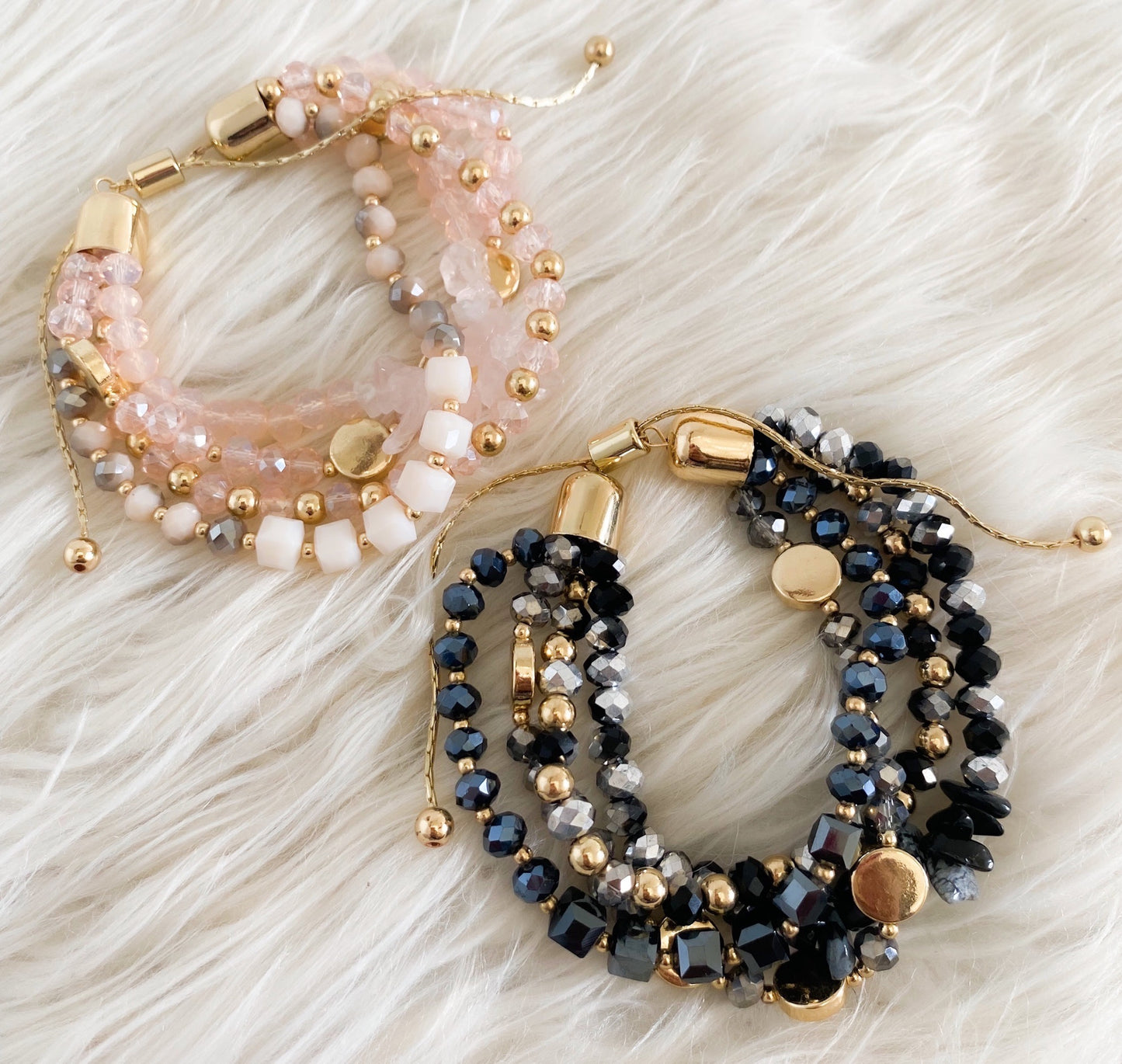 Lilly Natural Stone and Glass Bead Bracelet - Pink