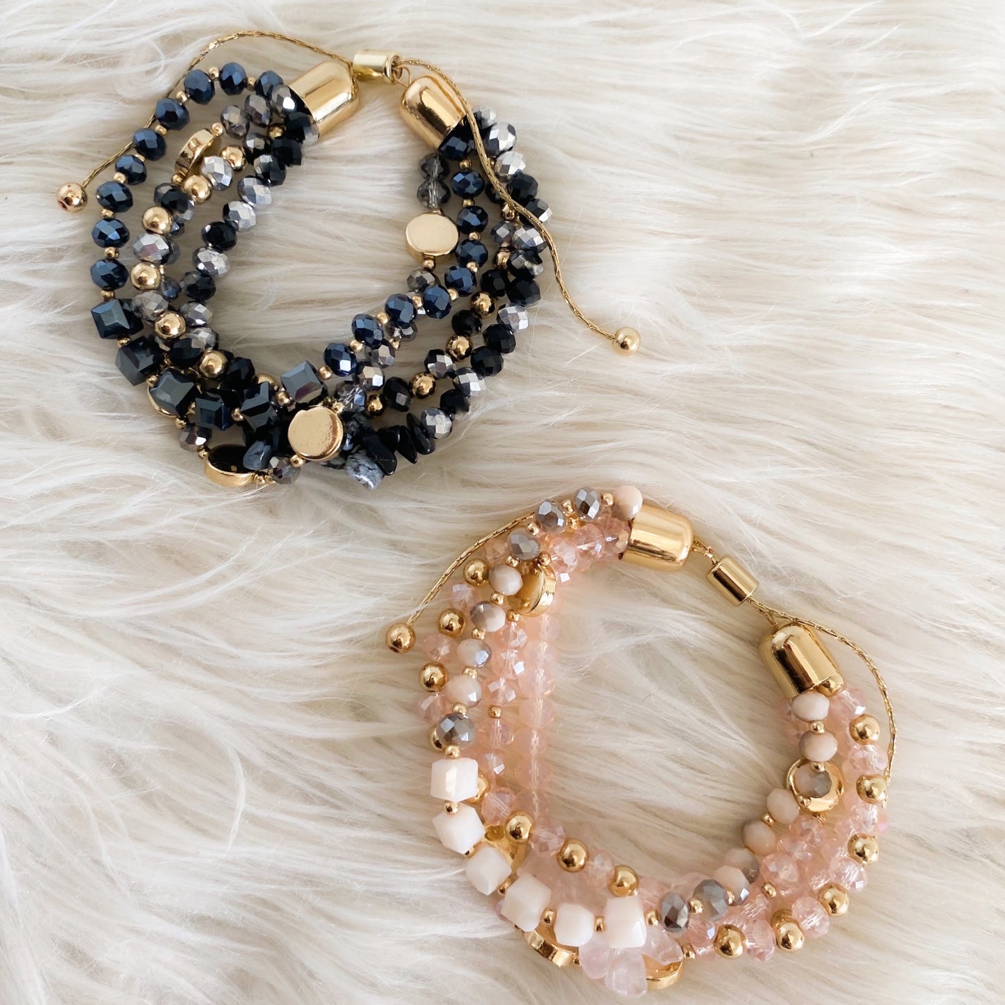 Lilly Natural Stone and Glass Bead Bracelet - Pink