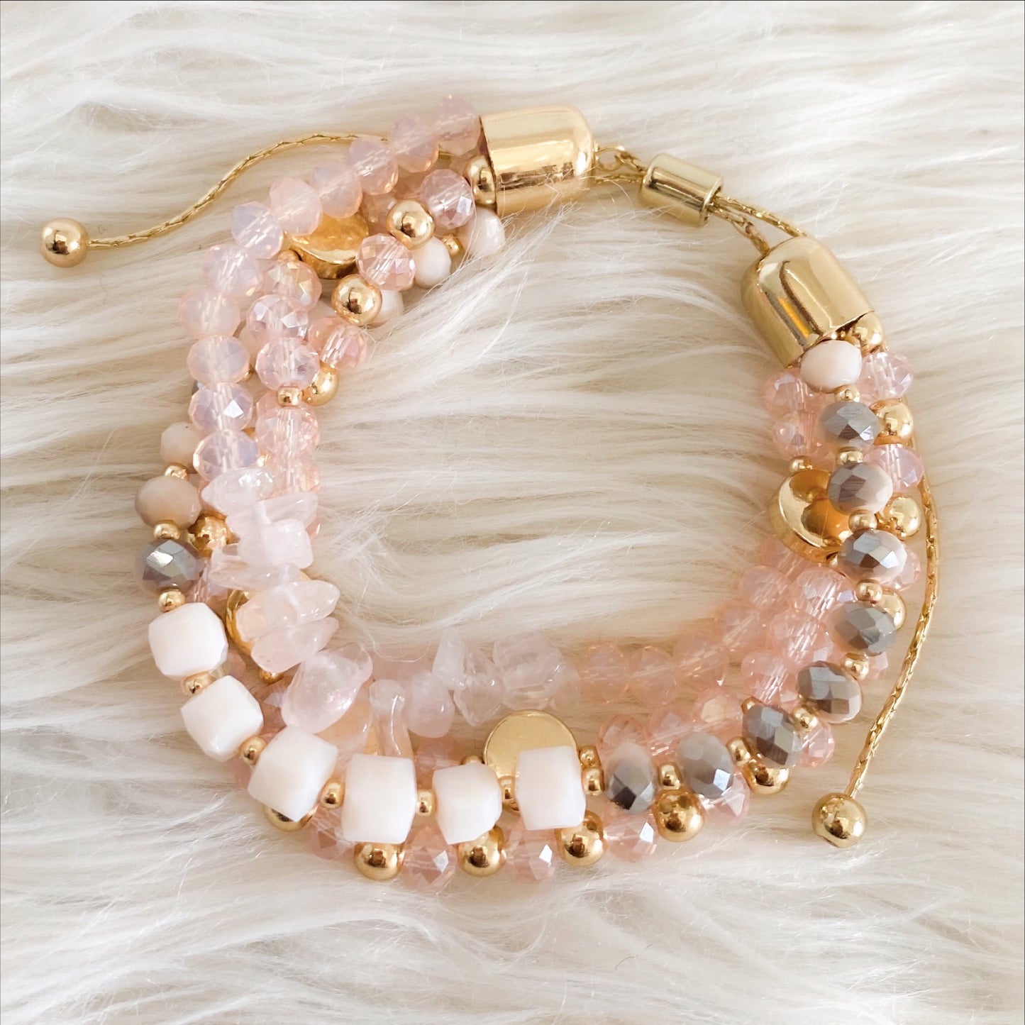 Lilly Natural Stone and Glass Bead Bracelet - Pink