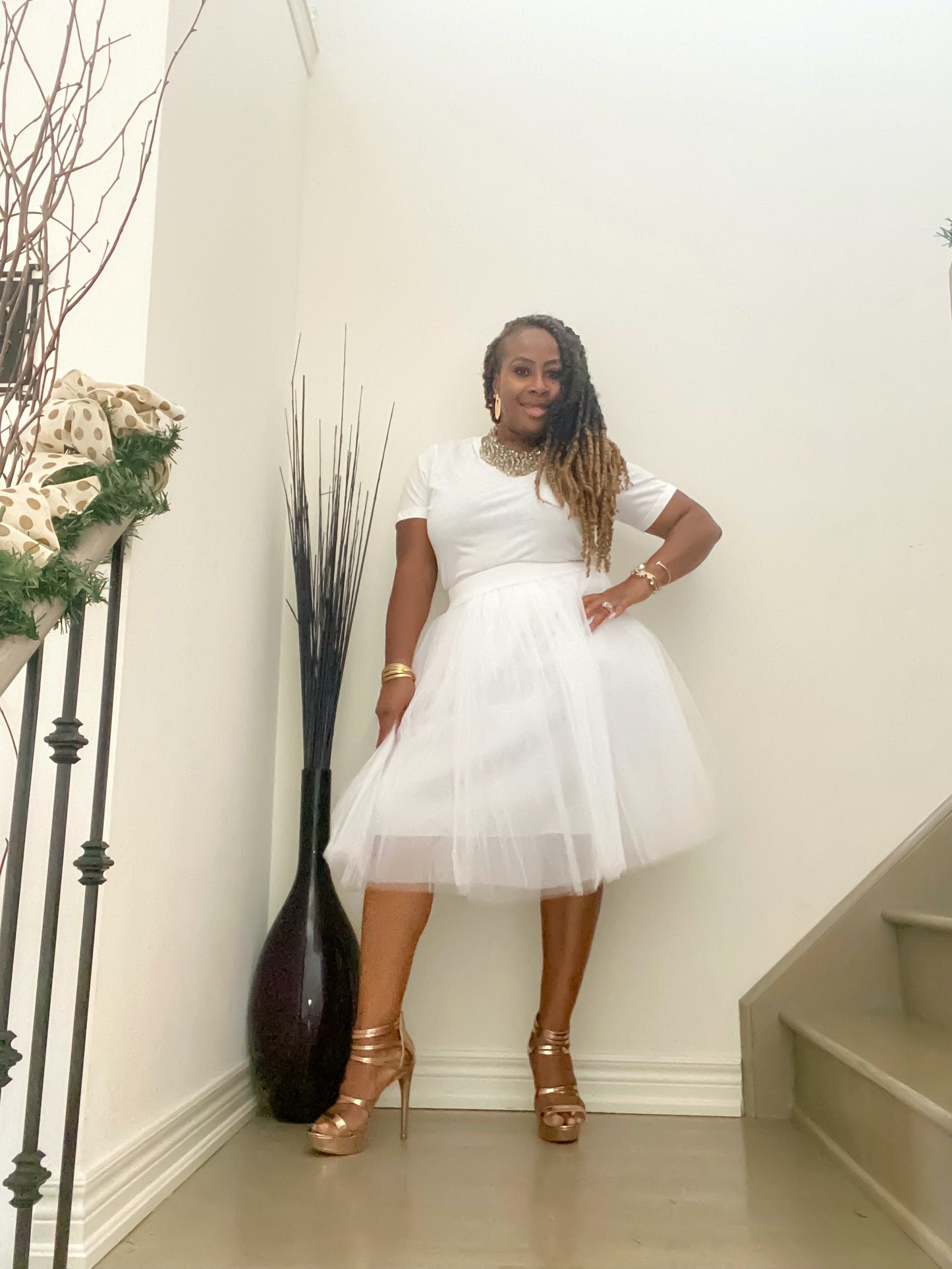 Camille Knee Length Tulle Skirt - White