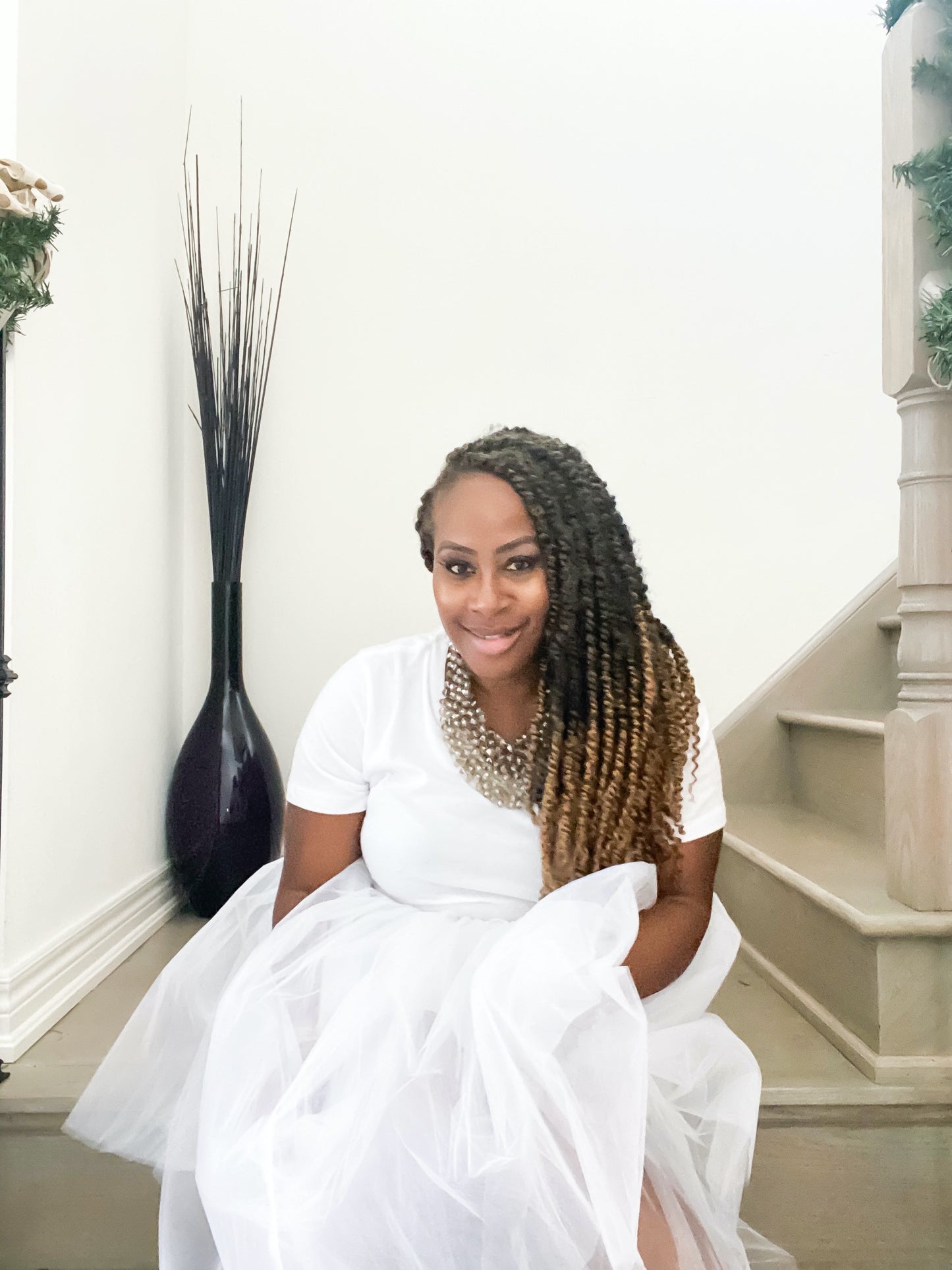 Camille Knee Length Tulle Skirt - White