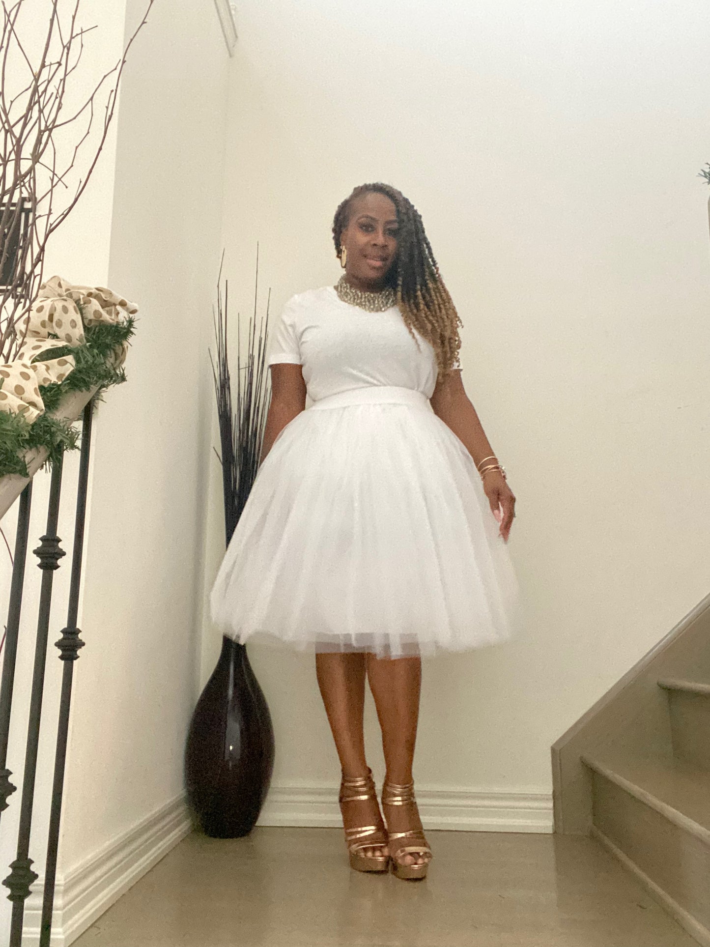 Camille Knee Length Tulle Skirt - White