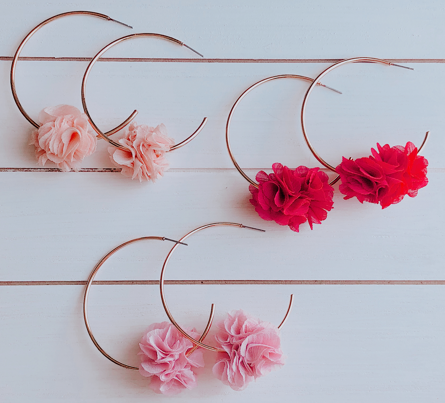 Cooper C Shape Hoop Earrings with Fuchsia Flower