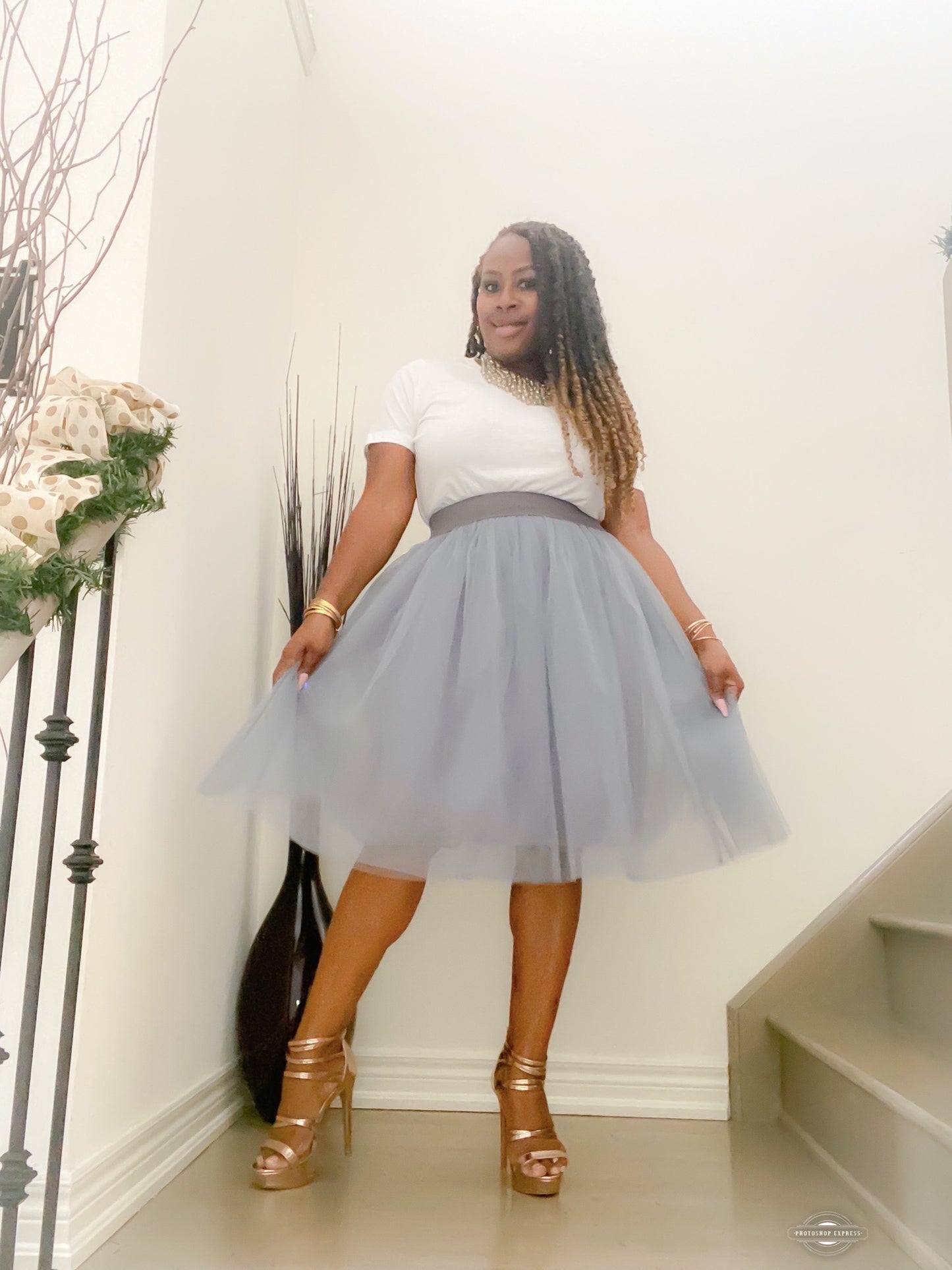 Camille Knee Length Tulle Skirt - Grey