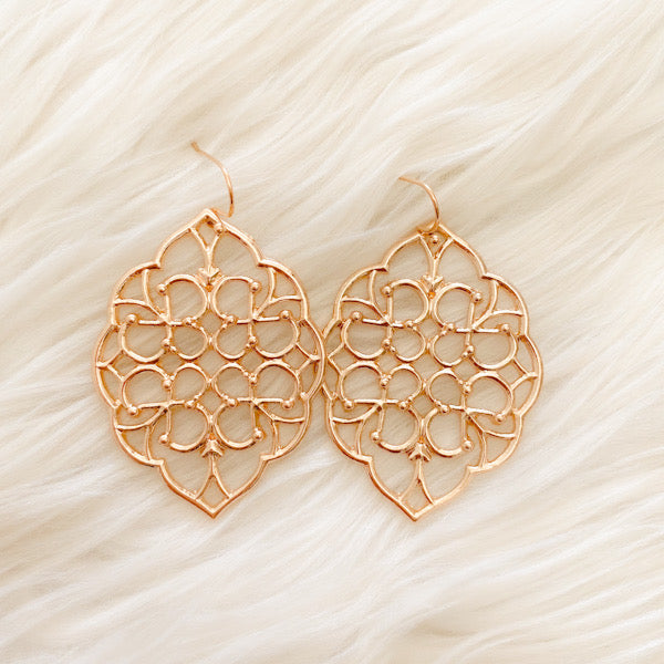 Flower Pattern Drop Earrings - Silver