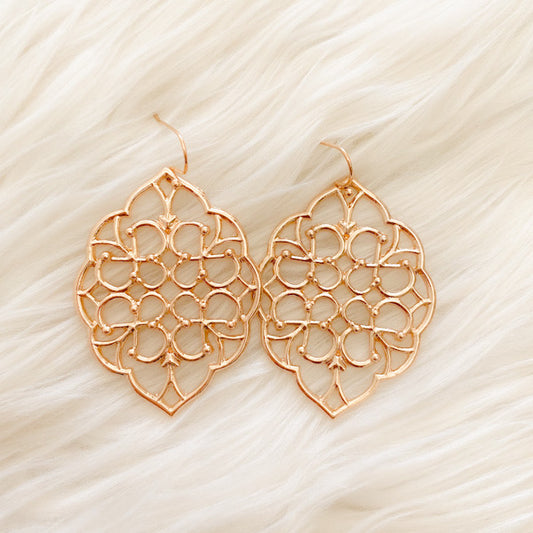 Flower Pattern Drop Earrings - Gold