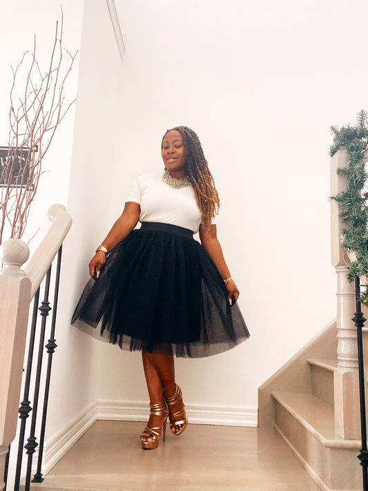 Camille Knee Length Tulle Skirt - Black