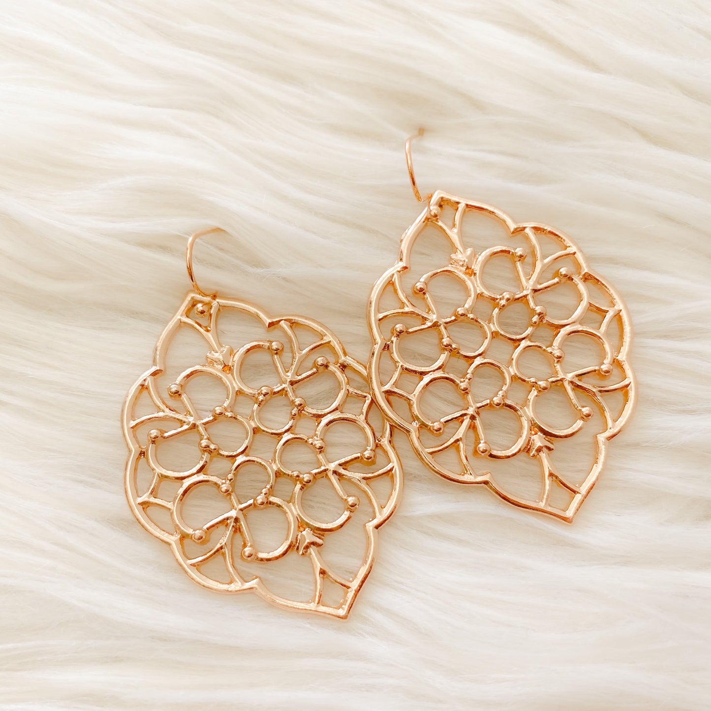 Flower Pattern Drop Earrings - Gold