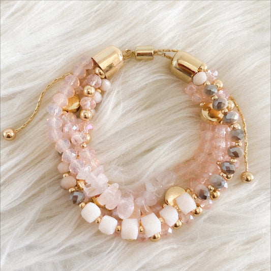 Lilly Natural Stone and Glass Bead Bracelet - Pink