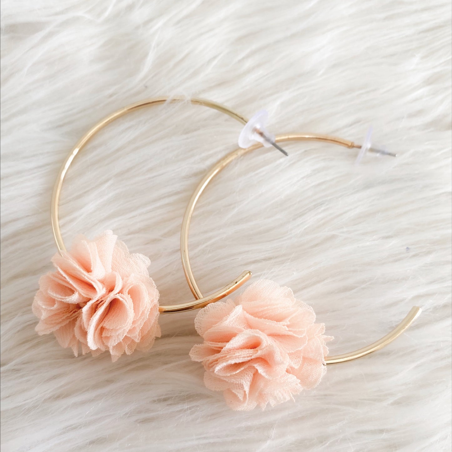 Cooper C Shape Hoop Earrings with Peach Flower