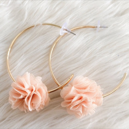 Cooper C Shape Hoop Earrings with Peach Flower