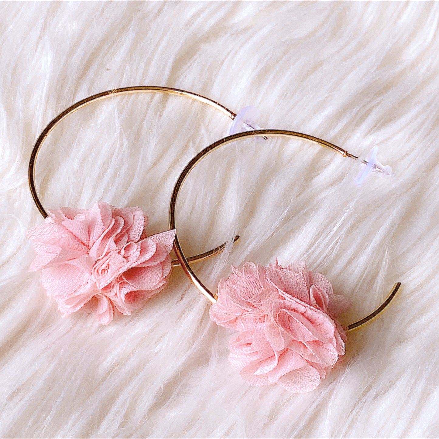 Cooper C Shape Hoop Earrings with  Fuchsia Flower