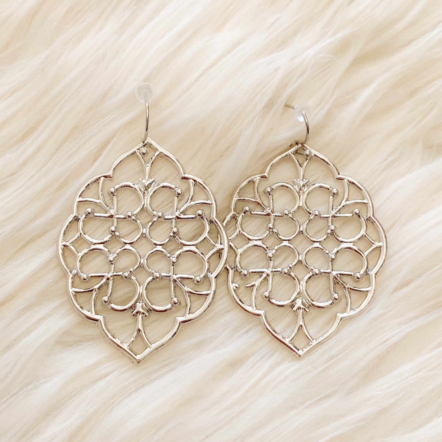 Flower Pattern Drop Earrings - Gold