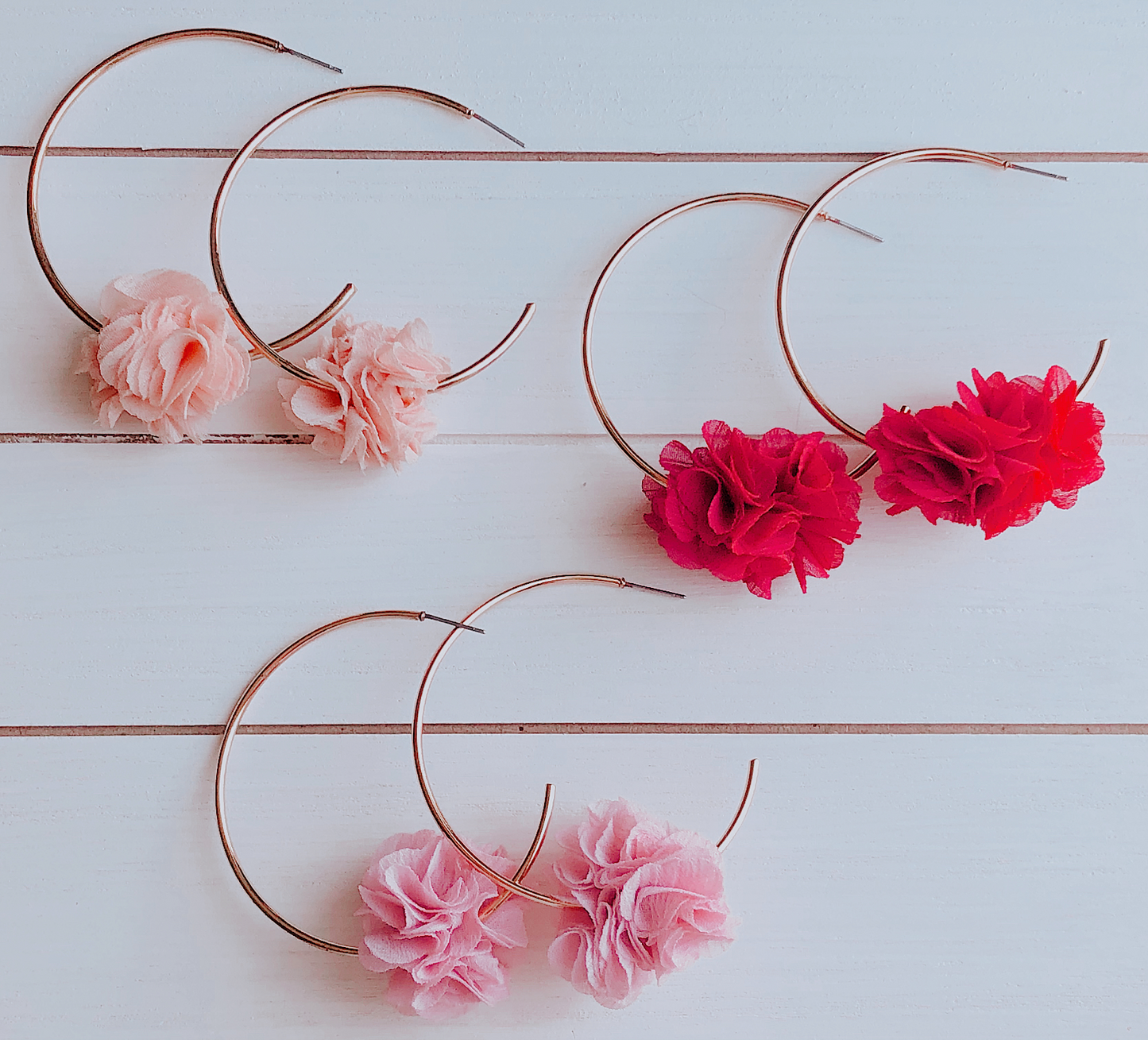 Cooper C Shape Hoop Earrings with Peach Flower