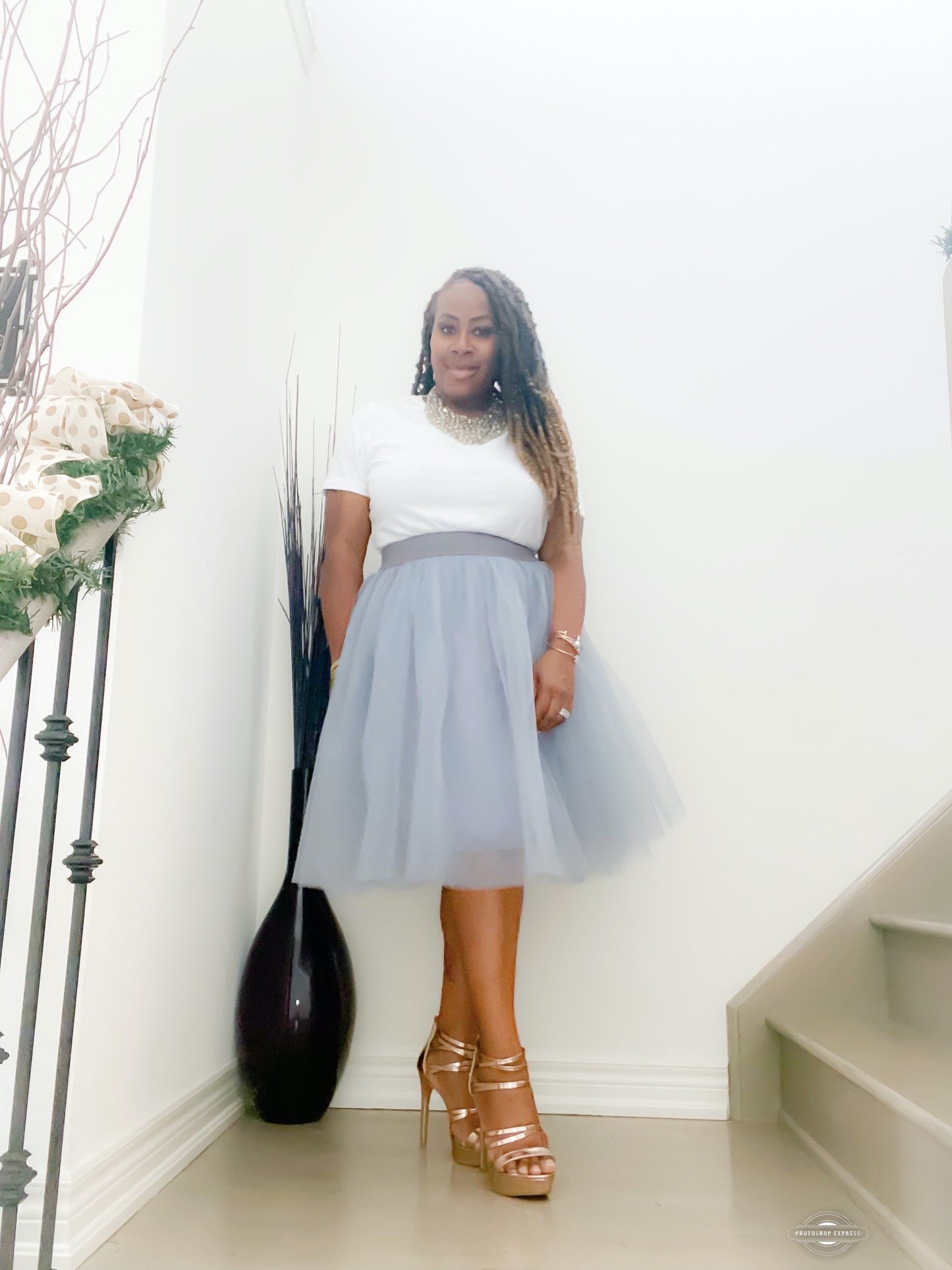 Camille Knee Length Tulle Skirt - Grey