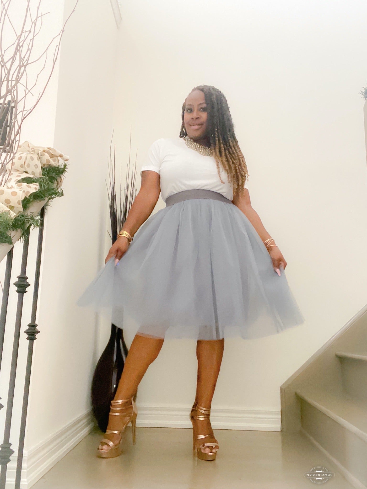 Plus size 2025 grey tulle skirt