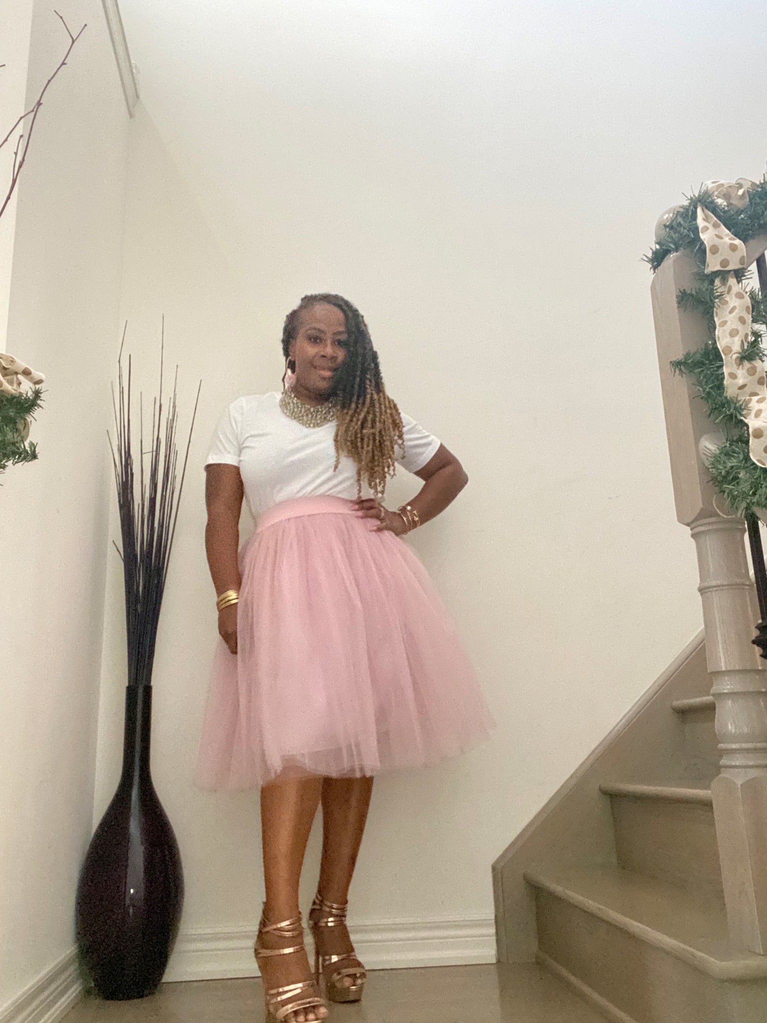 knee length pink tulle dress Pink Tulle Off-shoulder Knee Length Dramatic Homecoming Formal Dress
